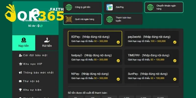 Nạp Tiền Ok365 2 Làm theo hướng dẫn để nạp tiền không bị lỗi